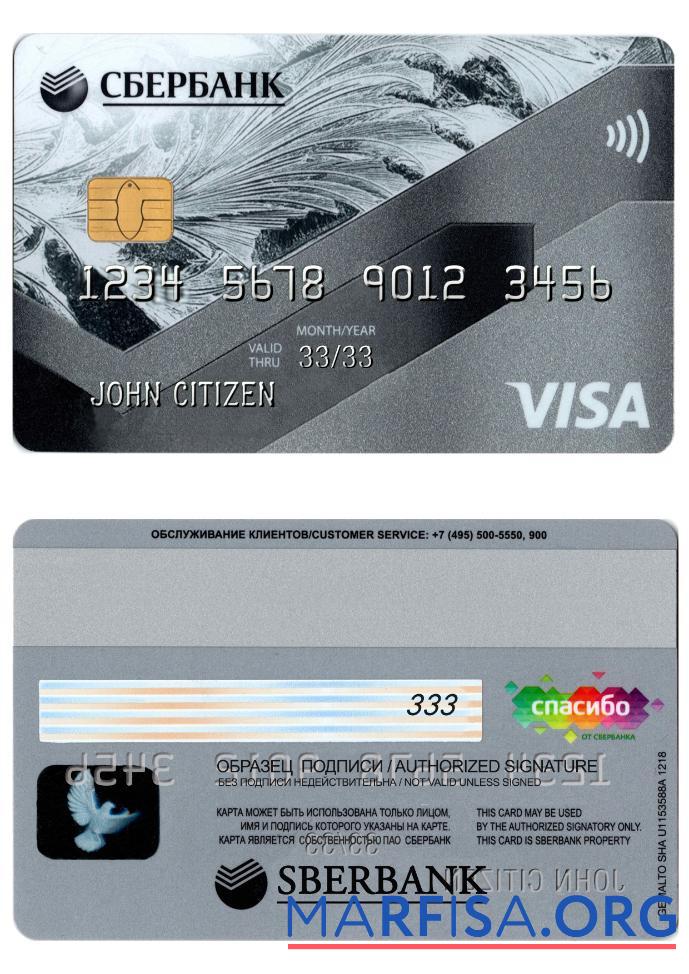 Blank Russia Sberbank visa credit card gray sample